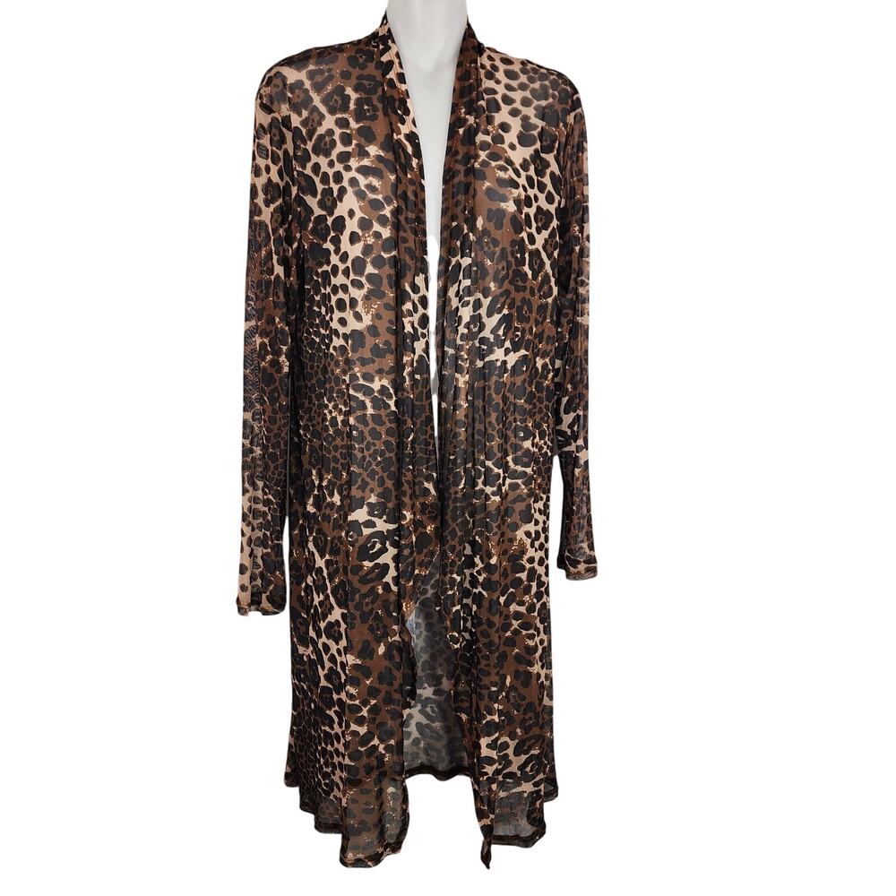Daytrip Buckle Womens Leopard Animal Print Mesh Duster Kimono Size Medium Open